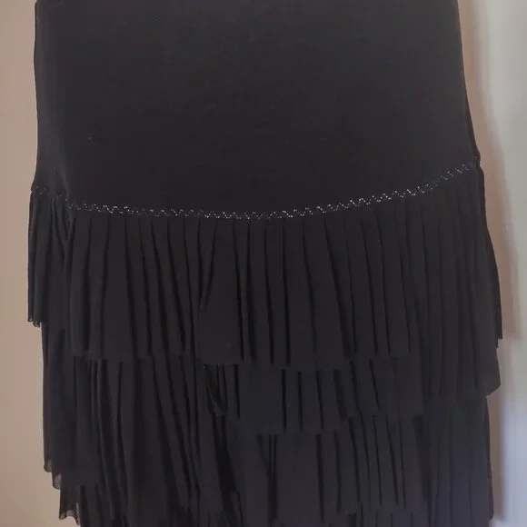 Fuzzi Pull-on Mesh Skirt Pleated Tiers Silver Accent Thread Stitching - MEDIUM - Picture 2 of 7